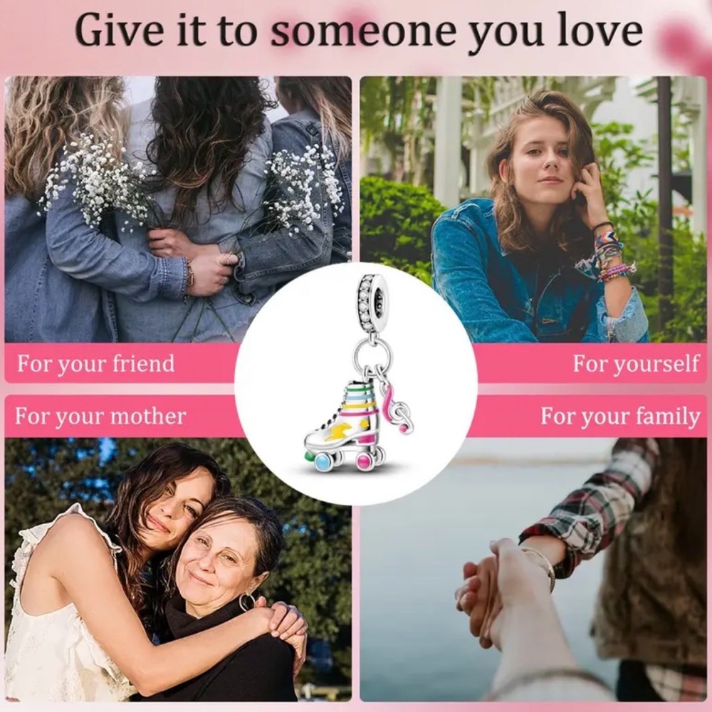 Pandora 925 Sterling Silver Colorful Roller Skate Charm Pendant with Music Note - Picture 14 of 15